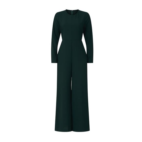 Adam Lippes Forest Green Crepe Wide Leg Long Sleeve Jumpsuit Size 0 - Picture 5 of 14